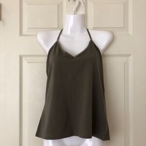 NWT H&M Olive Green Halter Neck Stretch Cotton Camisole Top Size Large